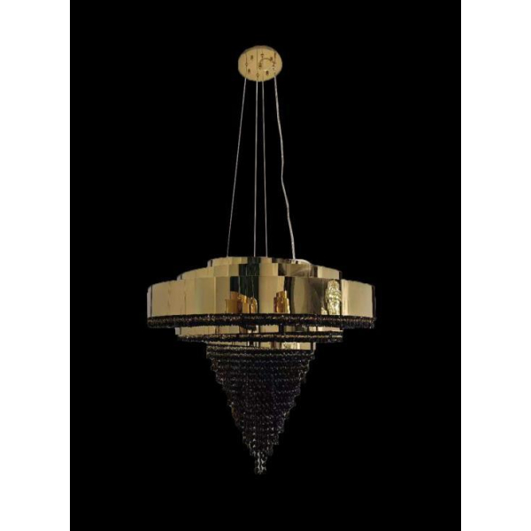 Люстра подвесная Alfa Light F2024-42 E14*8 Позолото + черное стекло