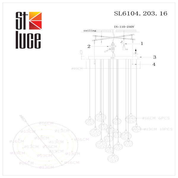 Подвесная светодиодная люстра ST Luce Montecelio SL6104.203.16 Подвесная светодиодная люстра ST Luce Montecelio SL6104.203.16