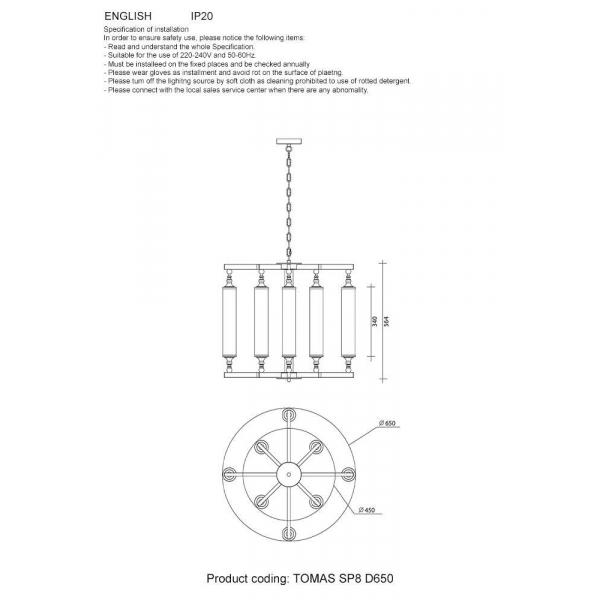 Подвесная люстра Crystal Lux Tomas SP8 D650 Brass Подвесная люстра Crystal Lux Tomas SP8 D650 Brass