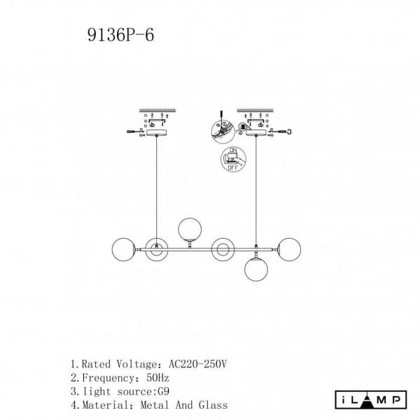 Подвесная люстра iLamp Golden 9136P/6 BK-WH Подвесная люстра iLamp Golden 9136P/6 BK-WH