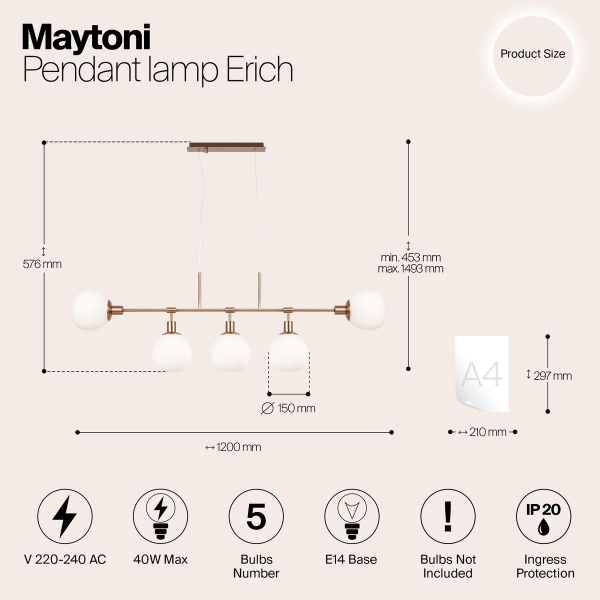 Подвесная люстра Maytoni Erich MOD221-PL-05-G Подвесная люстра Maytoni Erich MOD221-PL-05-G