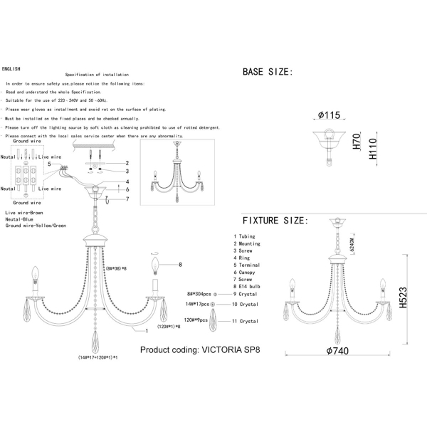 Подвесная люстра Crystal Lux Victoria SP8 Gold/Amber