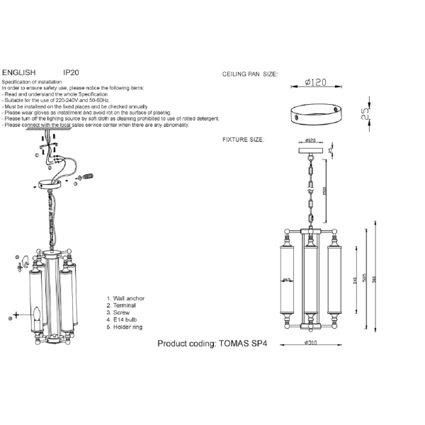 Подвесная люстра Crystal Lux TOMAS SP4 BRASS