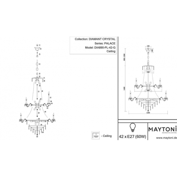 Подвесная люстра Maytoni Palace DIA890-PL-42-G Подвесная люстра Maytoni Palace DIA890-PL-42-G
