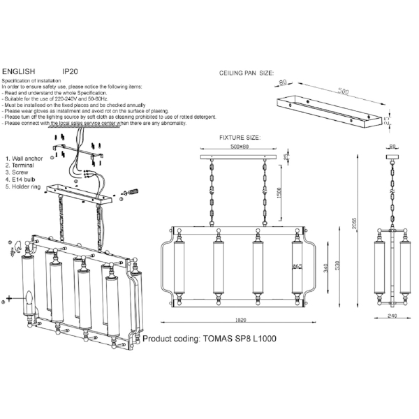 Подвесная люстра Crystal Lux TOMAS SP8 L1000 CHROME