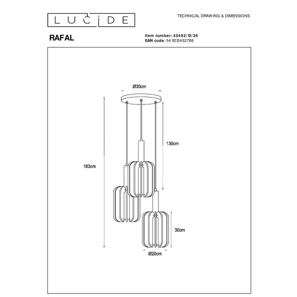 Подвесная люстра Lucide Rafal 45492/13/36 Подвесная люстра Lucide Rafal 45492/13/36