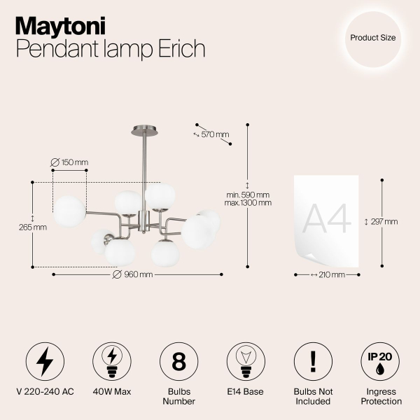 Подвесная люстра Maytoni Erich MOD221-PL-08-N