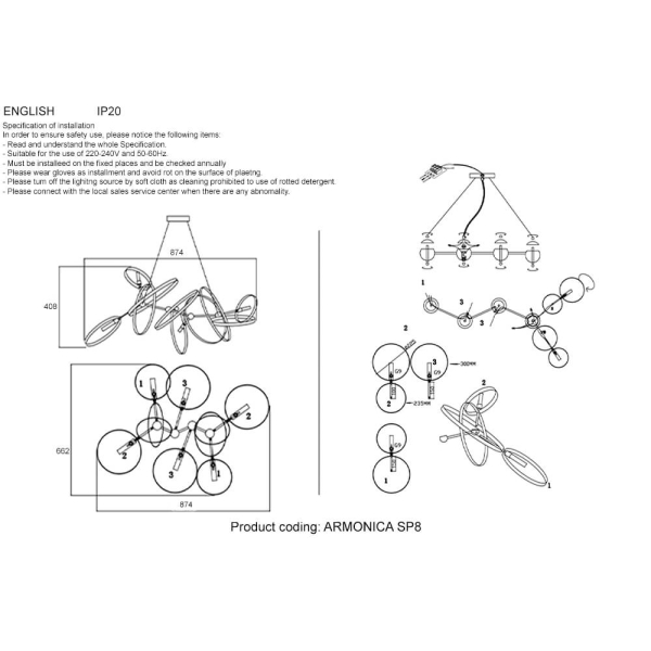 Подвесная люстра Crystal Lux Armonica SP8 Black/Brass V2