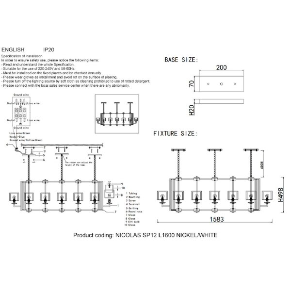 Подвесная люстра Crystal Lux Nicolas SP12 L1600 Nickel/White Подвесная люстра Crystal Lux Nicolas SP12 L1600 Nickel/White