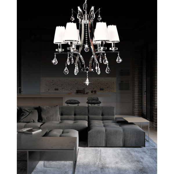 Подвесная люстра Lumina Deco Glamour LDP 66247-6 WT+CHR Подвесная люстра Lumina Deco Glamour LDP 66247-6 WT+CHR