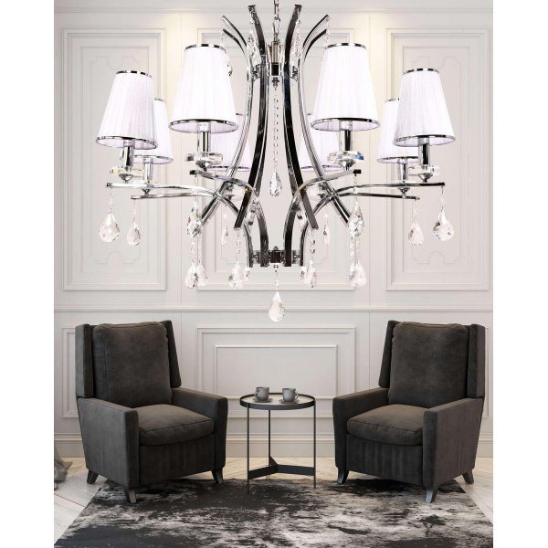 Подвесная люстра Lumina Deco Glamour LDP 66247-8 WT+CHR Подвесная люстра Lumina Deco Glamour LDP 66247-8 WT+CHR