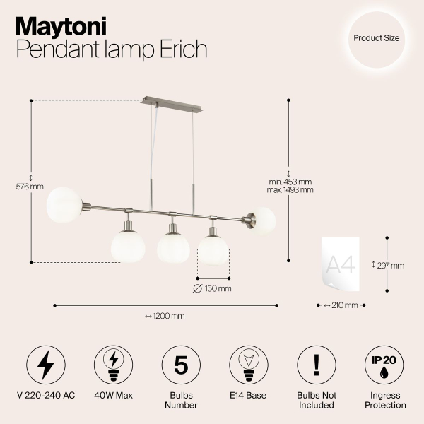 Подвесная люстра Maytoni Erich MOD221-PL-05-N