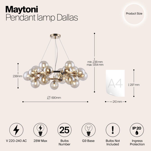 Подвесная люстра Maytoni Dallas MOD548PL-25G Подвесная люстра Maytoni Dallas MOD548PL-25G