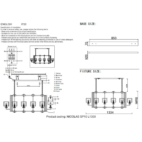 Подвесная люстра Crystal Lux Nicolas SP10 L1300 Nickel/White Подвесная люстра Crystal Lux Nicolas SP10 L1300 Nickel/White