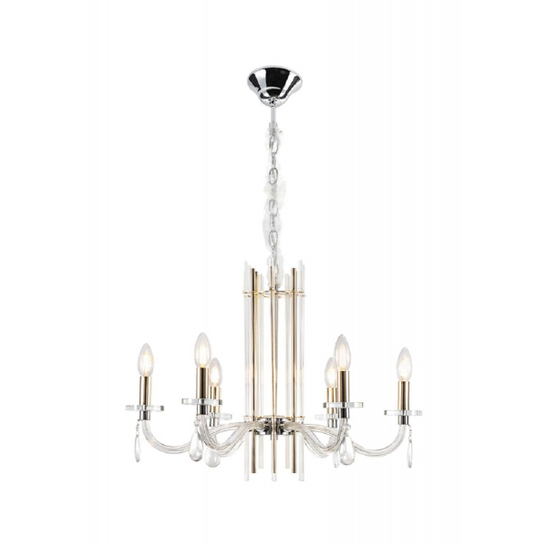 Подвесная люстра Crystal Lux AURELIO SP6 GOLD+CHROME/TRANSPARENT Подвесная люстра Crystal Lux AURELIO SP6 GOLD+CHROME/TRANSPARENT
