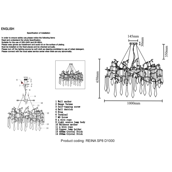 Подвесная люстра Crystal Lux Reina SP8 D1000 Gold Pearl