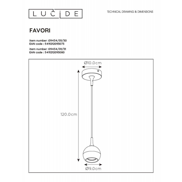 Подвесной светильник Lucide Favori 09434/01/30 Подвесной светильник Lucide Favori 09434/01/30