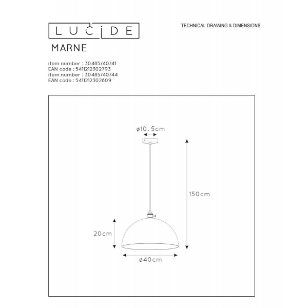 Подвесной светильник Lucide Marne 30485/40/41 Подвесной светильник Lucide Marne 30485/40/41