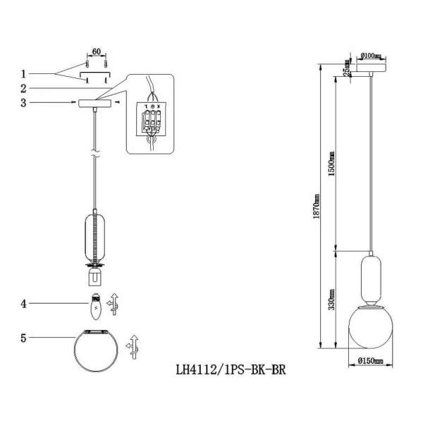 Подвесной светильник Lumien Hall Эрмин LH4112/1PS-BK-BR