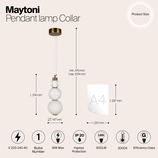 Подвесной светодиодный светильник Maytoni Collar P069PL-L16G3K