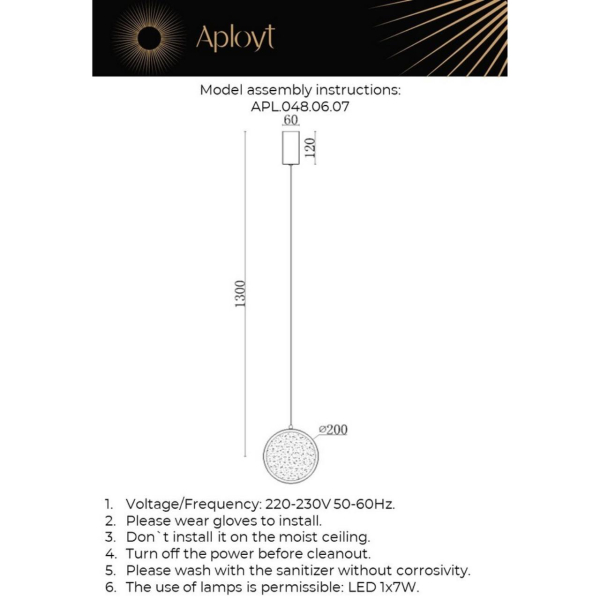 Подвесной светодиодный светильник Aployt Yulali APL.048.06.07