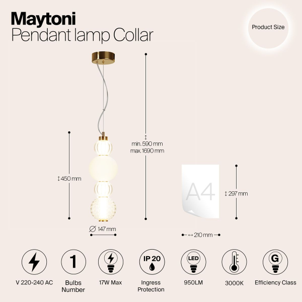 Подвесной светодиодный светильник Maytoni Collar P069PL-L17G3K