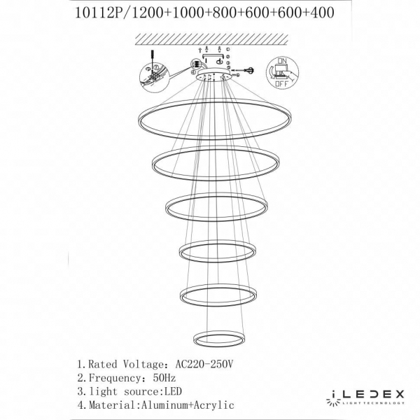 Подвесной светодиодный светильник iLedex Axis 10112P/6-167W-3000K (12/10/8/6/6/4) BR Подвесной светодиодный светильник iLedex Axis 10112P/6-167W-3000K (12/10/8/6/6/4) BR