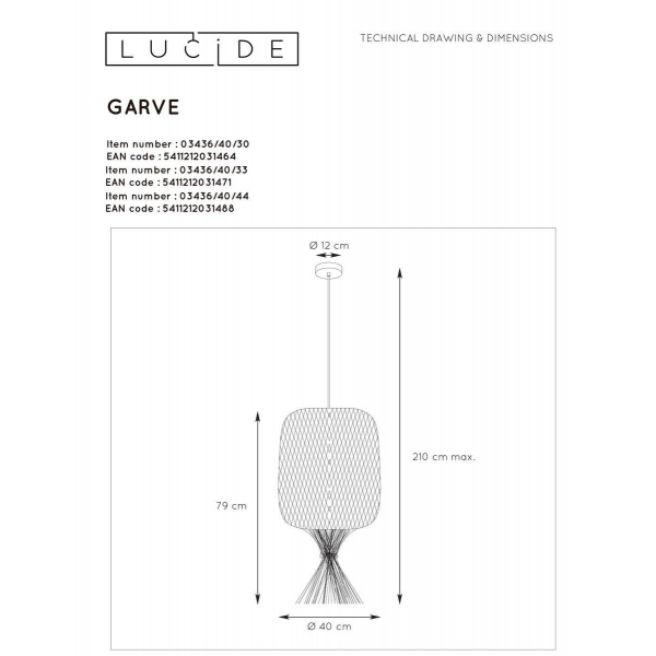 Подвесной светильник Lucide Garve 03436/40/44