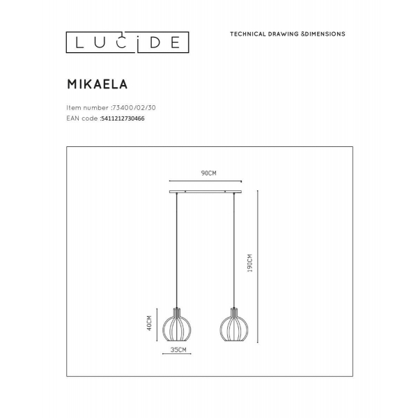 Подвесной светильник Lucide Mikaela 73400/02/30 Подвесной светильник Lucide Mikaela 73400/02/30