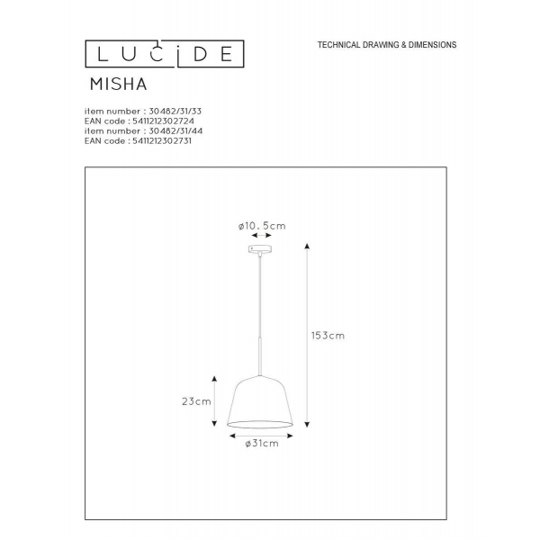 Подвесной светильник Lucide Misha 30482/31/44 Подвесной светильник Lucide Misha 30482/31/44