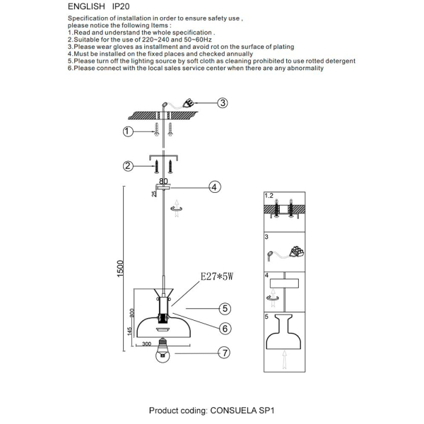 Подвесной светильник Crystal Lux Consuela SP1 Brass
