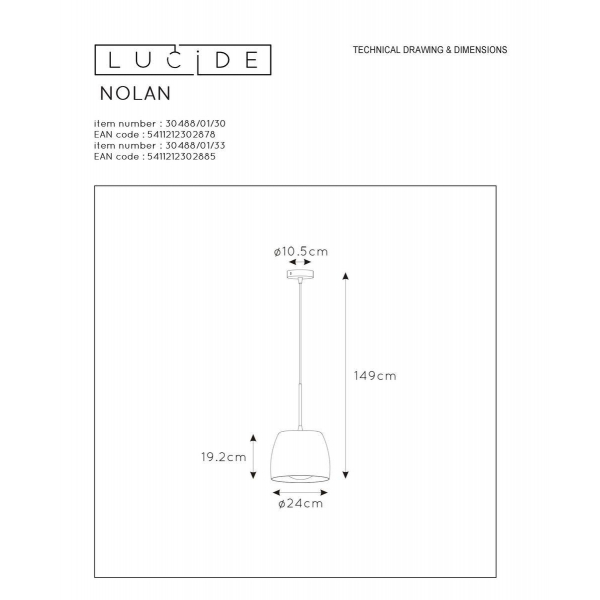 Подвесной светильник Lucide Nolan 30488/01/33 Подвесной светильник Lucide Nolan 30488/01/33