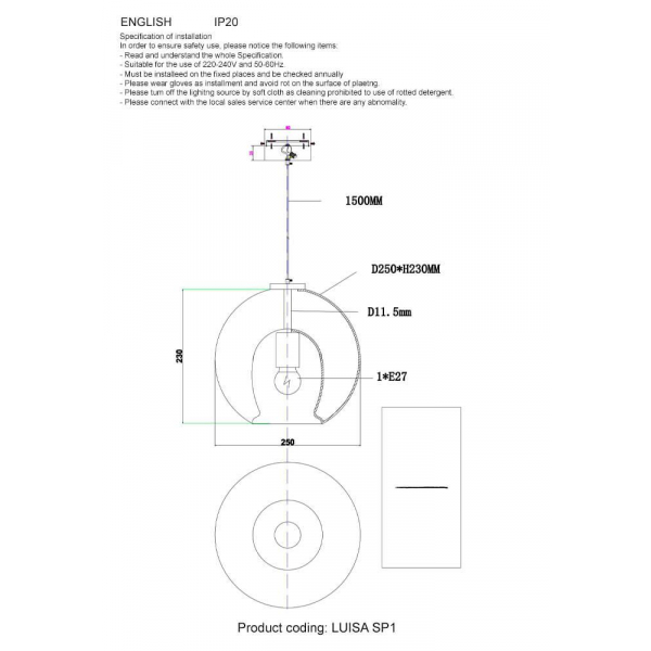 Подвесной светильник Crystal Lux Luisa SP1 Brass/Transparent Подвесной светильник Crystal Lux Luisa SP1 Brass/Transparent