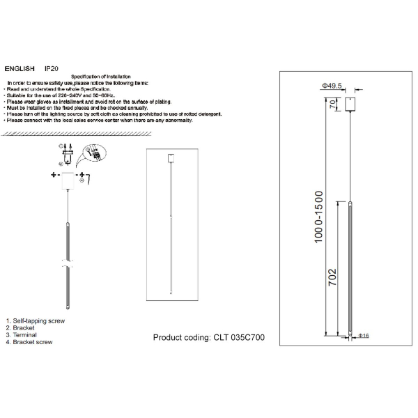 Подвесной светодный светильник Crystal Lux CLT 035C700 WH