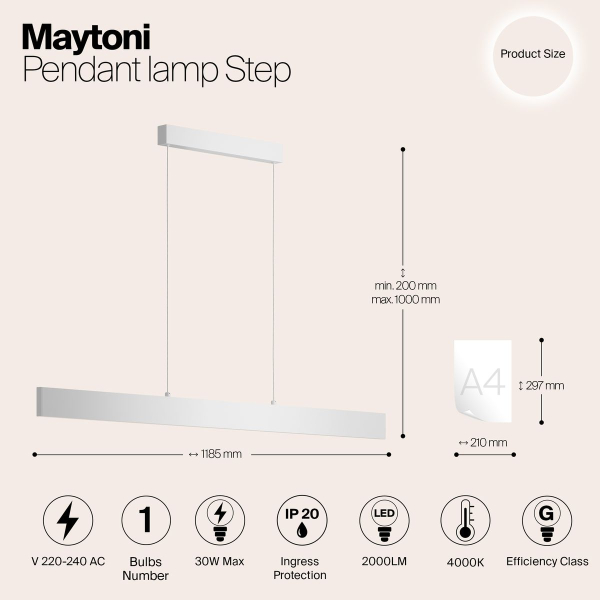 Подвесной светодиодный светильник Maytoni Step P010PL-L30W4K