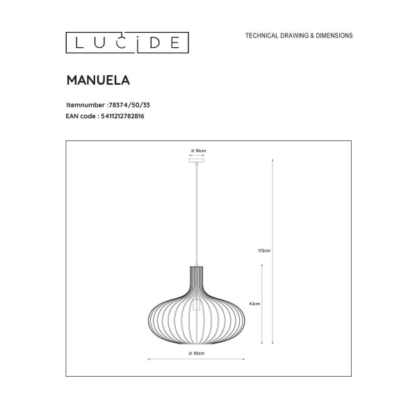 Подвесной светильник Lucide Manuela 78374/50/33