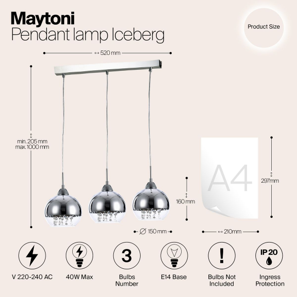 Подвесной светильник Maytoni Iceberg P012-PL-03-N Подвесной светильник Maytoni Iceberg P012-PL-03-N