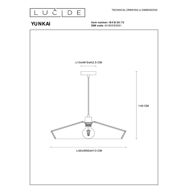 Подвесной светильник Lucide Yunkai 10413/50/72 Подвесной светильник Lucide Yunkai 10413/50/72