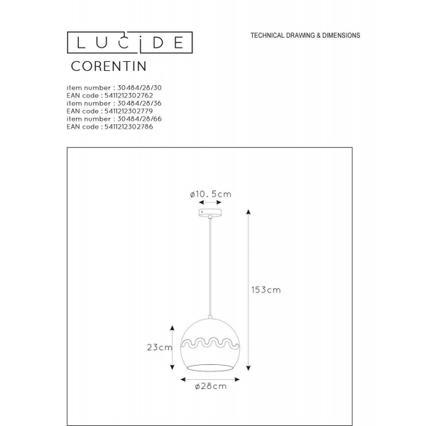 Подвесной светильник Lucide Corentin 30484/28/36 Подвесной светильник Lucide Corentin 30484/28/36