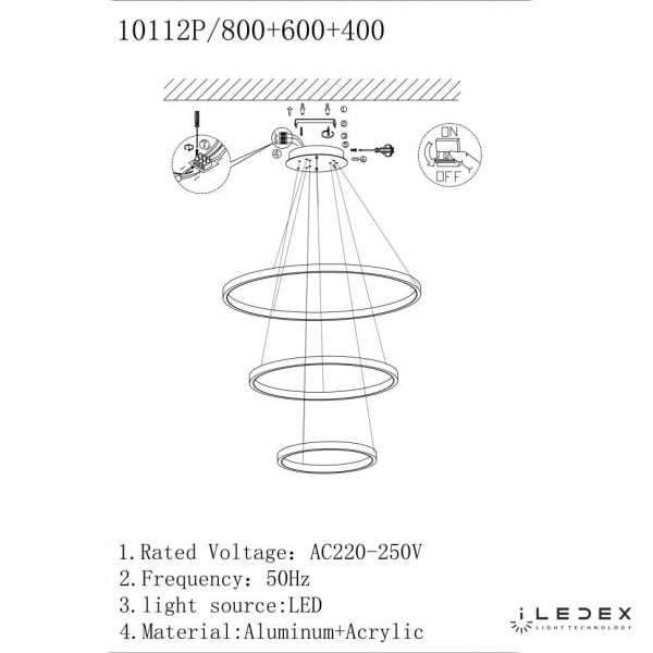 Подвесной светодиодный светильник iLedex Axis 10112P/3-63W-3000K (8/6/4) BR Подвесной светодиодный светильник iLedex Axis 10112P/3-63W-3000K (8/6/4) BR