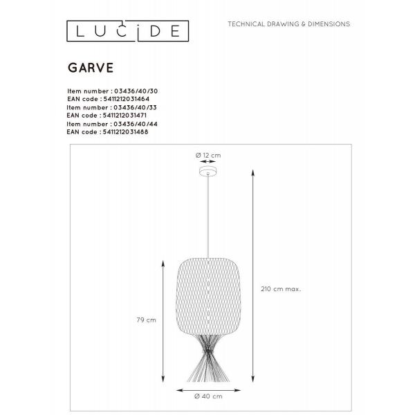 Подвесной светильник Lucide Garve 03436/40/33 Подвесной светильник Lucide Garve 03436/40/33