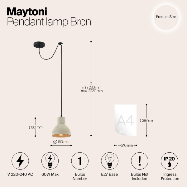 Подвесной светильник Maytoni Broni T434-PL-01-GR Подвесной светильник Maytoni Broni T434-PL-01-GR