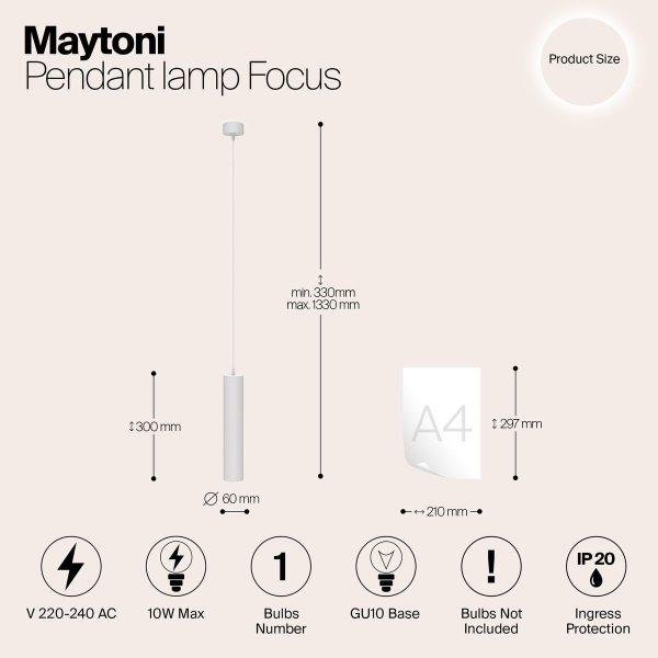 Подвесной светильник Maytoni Technical Focus P075PL-01W