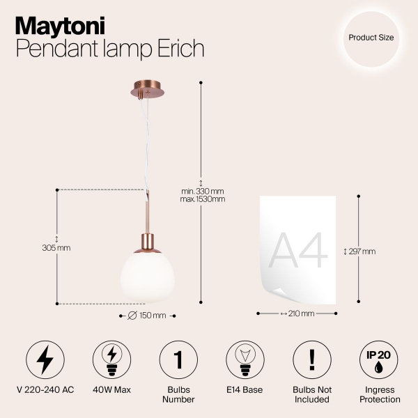 Подвесной светильник Maytoni Erich MOD221-PL-01-G Подвесной светильник Maytoni Erich MOD221-PL-01-G