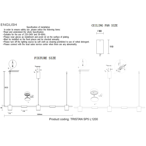 Подвесной светодиодный светильник Crystal Lux Tristan SP5 L1200 Gold