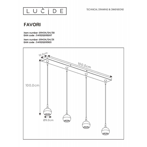 Подвесной светильник Lucide Favori 09434/04/30 Подвесной светильник Lucide Favori 09434/04/30