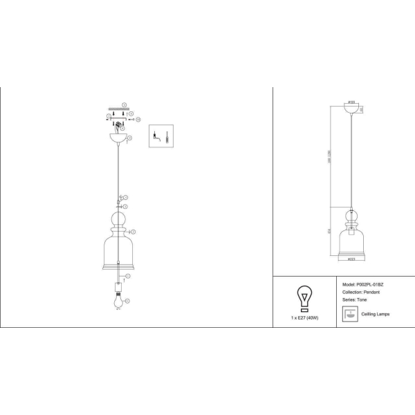 Подвесной светильник Maytoni Tone P002PL-01BZ