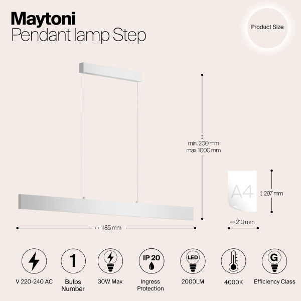 Подвесной светодиодный светильник Maytoni Step P010PL-L30W4K Подвесной светодиодный светильник Maytoni Step P010PL-L30W4K