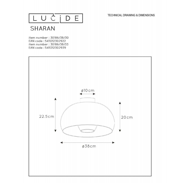 Потолочный светильник Lucide Sharan 30186/38/30 Потолочный светильник Lucide Sharan 30186/38/30