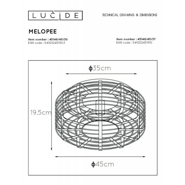 Потолочный светильник Lucide Melopee 45148/45/30 Потолочный светильник Lucide Melopee 45148/45/30